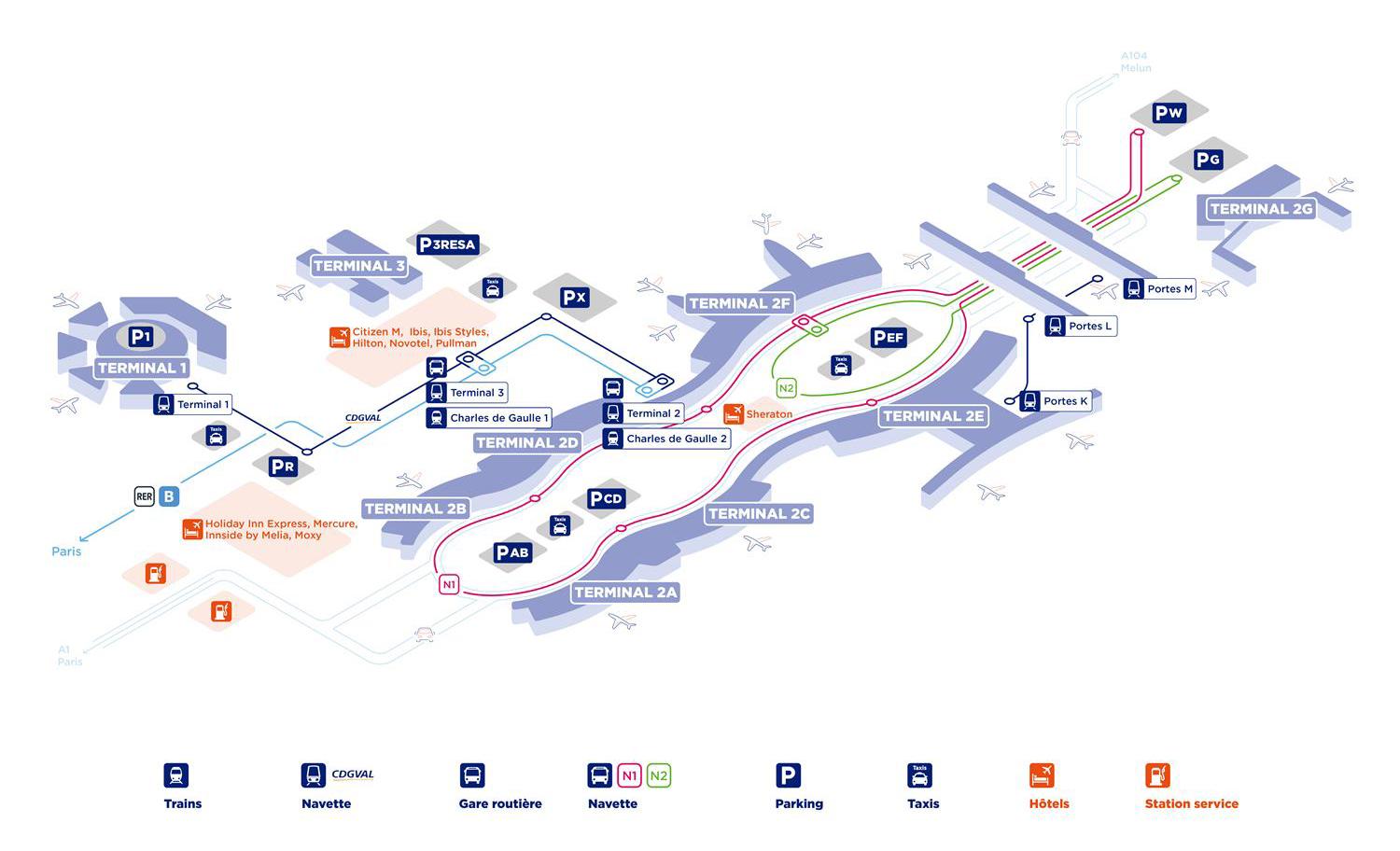 Plan de l'aéroport Roissy Paris Charles de Gaulle
