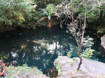 En remontant les cascades, on tombe sur un paisible petit lac d’eau cristalline