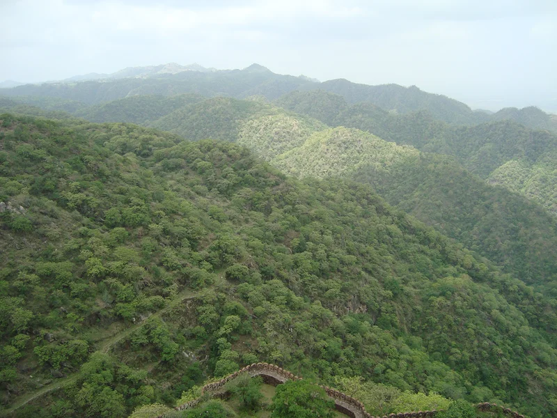 Vue du mur et de la mont Aravalli — Fort Kumbhalgarh (Inde)
